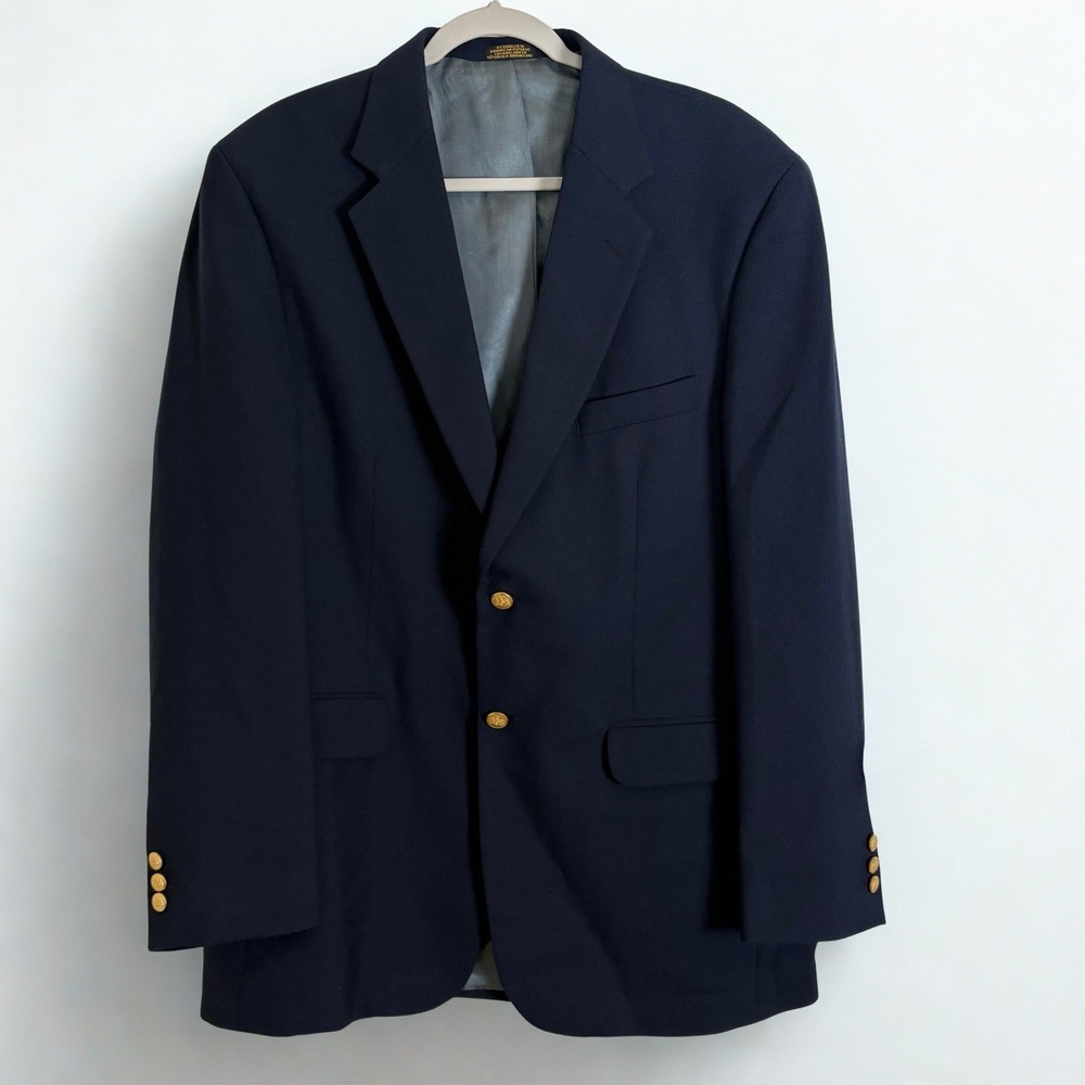 Stafford Blazer Sport Jacket Coat Mens 42L Blue Navy Wool Gold Buttons